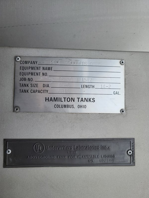 HAMILTON TANK 8318 GALLONS 304 S/S SINGLE WALL STORAGE TANK